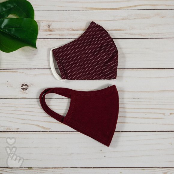 2 PACK BURGUNDY FACE MASKS COTTON WASHABLE - Picture 2 of 2